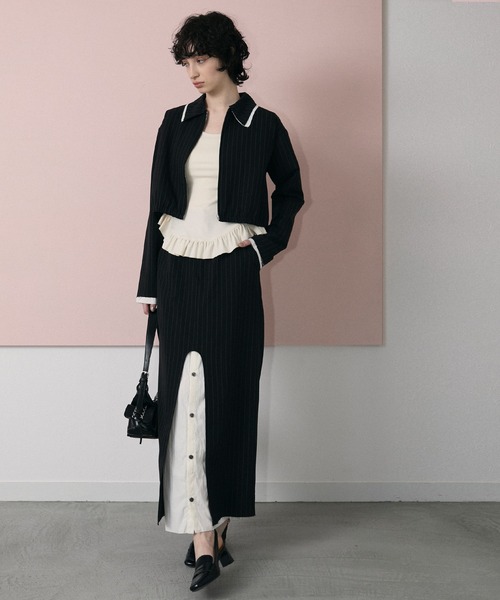 le ELMi(ルエルミ)の「Damage layered stripe shirt blouson / ダメージ レイヤード ストライプ シャツブルゾン【セットアップ対応】(ブルゾン・レディース・ベージュ/ブラック・FREE)」の19枚目の写真