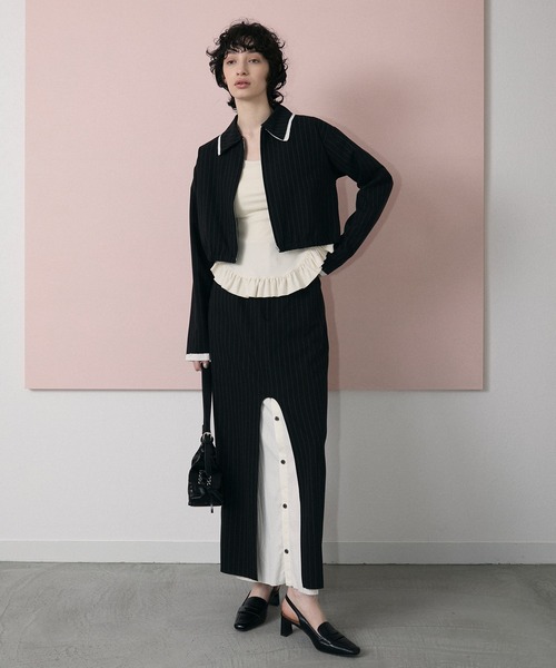 le ELMi(ルエルミ)の「Damage layered stripe shirt blouson / ダメージ レイヤード ストライプ シャツブルゾン【セットアップ対応】(ブルゾン・レディース・ベージュ/ブラック・FREE)」の20枚目の写真