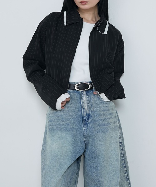 le ELMi(ルエルミ)の「Damage layered stripe shirt blouson / ダメージ レイヤード ストライプ シャツブルゾン【セットアップ対応】(ブルゾン・レディース・ベージュ/ブラック・FREE)」の21枚目の写真