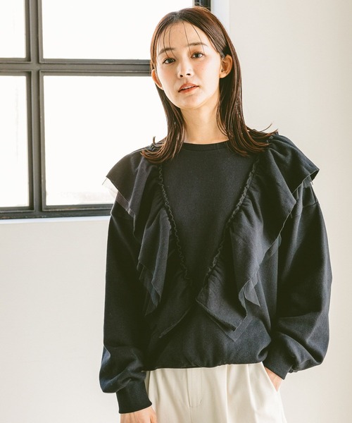 GLOBAL WORK（グローバルワーク）の「裏毛フリルスウェット/305055（スウェット・レディース・杢グレー/ブラック・MEDIUM/LARGE）」の22枚目の写真