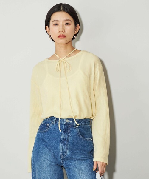 CITEN(シテン)の「<CITEN>リブ2WAY紐ロンT(Tシャツ/カットソー・レディース・イエロー/ホワイト/ブラック・FREE)」の3枚目の写真