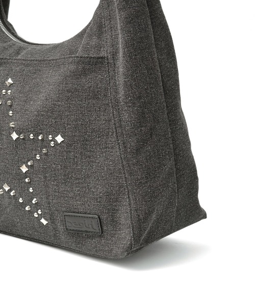 X-girl（エックスガール）の「STUDDED DENIM SHOULDER BAG（ショルダーバッグ・レディース・ブラック/ライトインディゴブルー・ONE SIZE）」の11枚目の写真