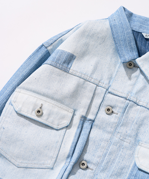417 EDIFICE（フォーワンセブンエディフィス）の「Coating DENIM WIDEsleeve G / デニムジャケット（デニムジャケット・メンズ・ネイビー/ホワイト・MEDIUM/LARGE）」の4枚目の写真