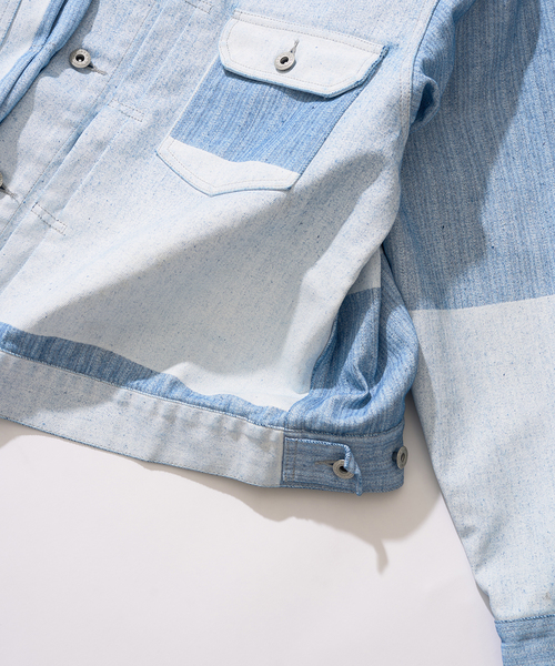 417 EDIFICE（フォーワンセブンエディフィス）の「Coating DENIM WIDEsleeve G / デニムジャケット（デニムジャケット・メンズ・ネイビー/ホワイト・MEDIUM/LARGE）」の5枚目の写真