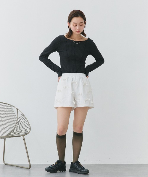 ad thie（アドティエ）の「リボン ナイロン ショートパンツ（その他パンツ・レディース・ブラウン/オフホワイト/ブラック・FREE）」の4枚目の写真