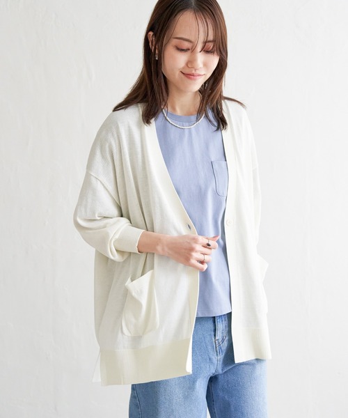 ikka（イッカ）の「【洗える】さらっとVネックカーディガン（カーディガン/ボレロ・レディース・クリアイエロー/チャコールグレー/オフホワイト/ライトグレー/ネイビー・M/L/S）」の13枚目の写真