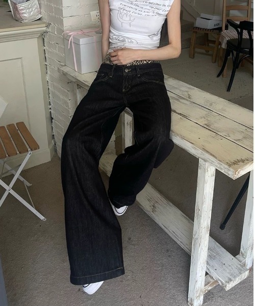 UP START(アップスタート)の「【LAMPOON】レイヤードヒョウ柄デニムパンツ(デニムパンツ・レディース・ブラック・MEDIUM/LARGE/SMALL)」の5枚目の写真