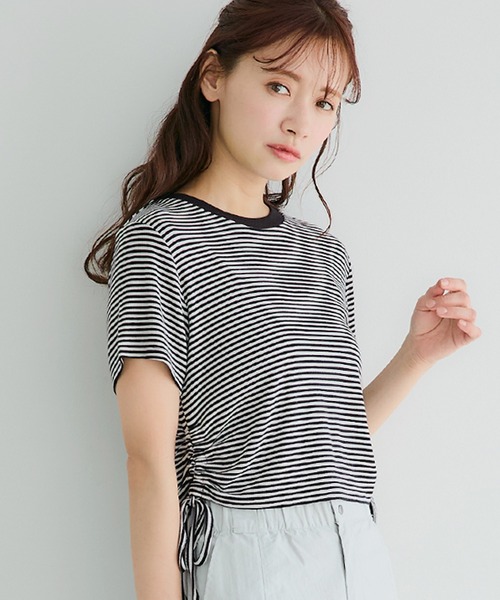 coca(coca)(コカ)の「【WEB限定セール】リブドローストリングトップス(Tシャツ/カットソー・レディース・チャコール/その他1・S/M/L)」の2枚目の写真