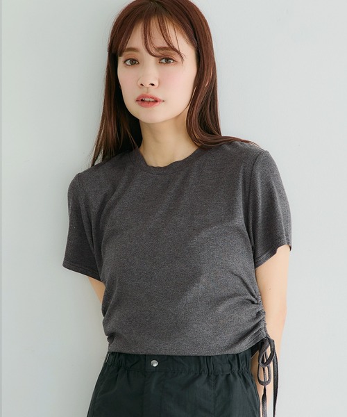 coca(coca)(コカ)の「【WEB限定セール】リブドローストリングトップス(Tシャツ/カットソー・レディース・チャコール/その他1・S/M/L)」の1枚目の写真