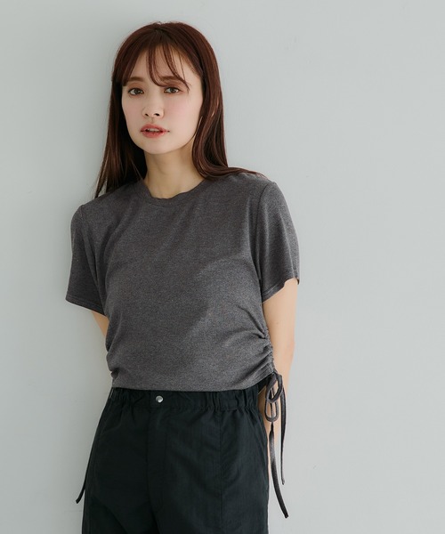 coca(coca)(コカ)の「【WEB限定セール】リブドローストリングトップス(Tシャツ/カットソー・レディース・チャコール/その他1・S/M/L)」の3枚目の写真