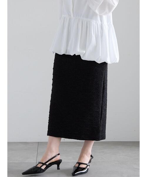 Te chichi（テチチ）の「フクレジャカードストレートロングスカート《2025spring catalog item》（スカート・レディース・オフホワイト/ブラック・F）」の2枚目の写真