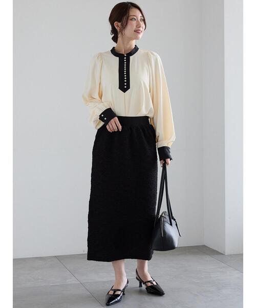 Te chichi（テチチ）の「フクレジャカードストレートロングスカート《2025spring catalog item》（スカート・レディース・オフホワイト/ブラック・F）」の4枚目の写真