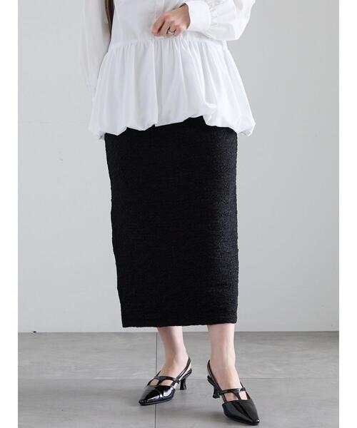Te chichi（テチチ）の「フクレジャカードストレートロングスカート《2025spring catalog item》（スカート・レディース・オフホワイト/ブラック・F）」の7枚目の写真