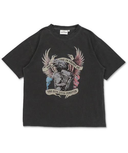 SPINNS(スピンズ)の「ピグメント加工プリントTシャツ/レトロモーター/短丈/古着風(Tシャツ/カットソー・メンズ・ブラック/カーキ・ONESIZE)」の5枚目の写真