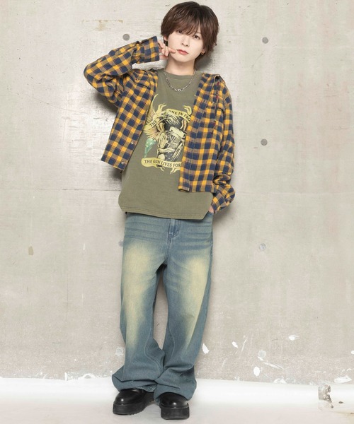 SPINNS(スピンズ)の「ピグメント加工プリントTシャツ/レトロモーター/短丈/古着風(Tシャツ/カットソー・メンズ・ブラック/カーキ・ONESIZE)」の20枚目の写真