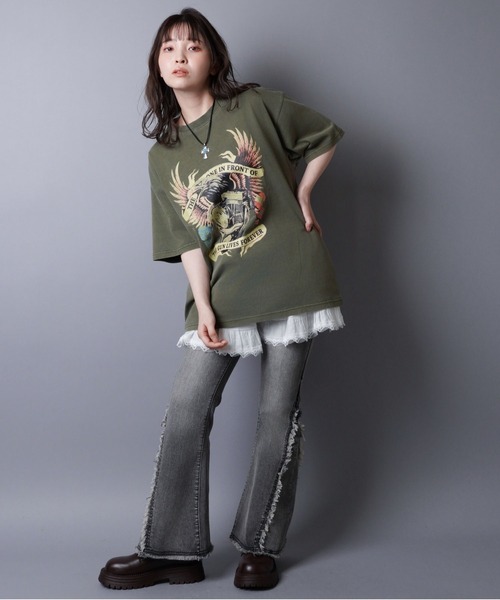 SPINNS(スピンズ)の「ピグメント加工プリントTシャツ/レトロモーター/短丈/古着風(Tシャツ/カットソー・メンズ・ブラック/カーキ・ONESIZE)」の17枚目の写真