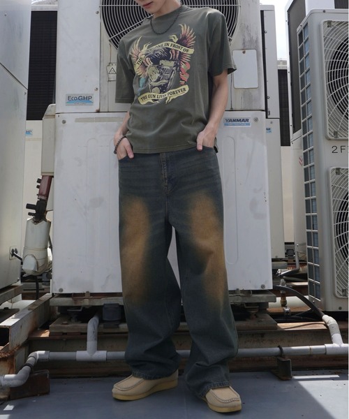 SPINNS(スピンズ)の「ピグメント加工プリントTシャツ/レトロモーター/短丈/古着風(Tシャツ/カットソー・メンズ・ブラック/カーキ・ONESIZE)」の21枚目の写真