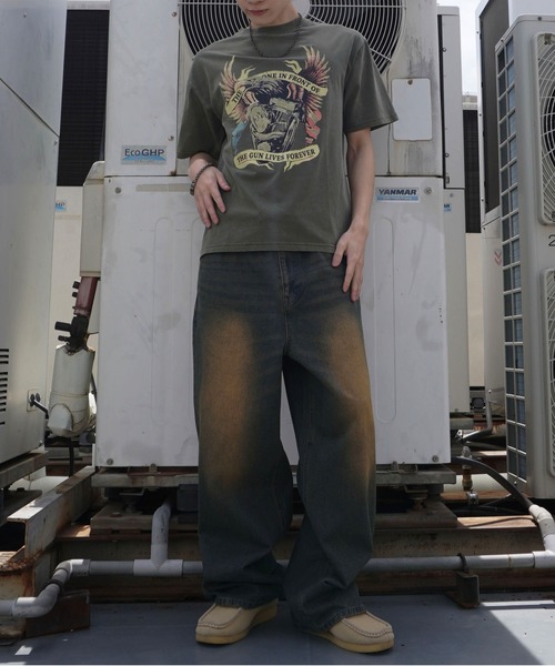 SPINNS(スピンズ)の「ピグメント加工プリントTシャツ/レトロモーター/短丈/古着風(Tシャツ/カットソー・メンズ・ブラック/カーキ・ONESIZE)」の22枚目の写真