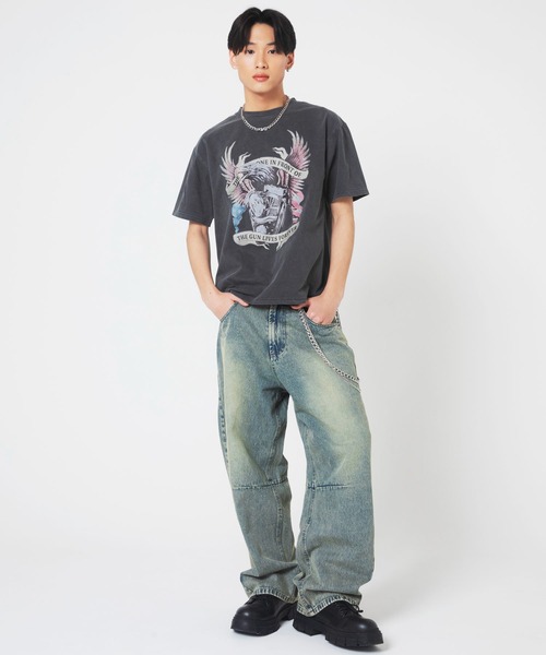 SPINNS(スピンズ)の「ピグメント加工プリントTシャツ/レトロモーター/短丈/古着風(Tシャツ/カットソー・メンズ・ブラック/カーキ・ONESIZE)」の15枚目の写真