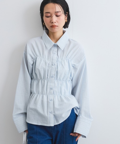 VICKY（ビッキー）の「ストライプシャーリングシャツ≪手洗い可能≫（シャツ/ブラウス・レディース・アイボリー/ブルー系その他・M）」の18枚目の写真