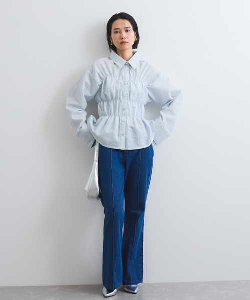 VICKY（ビッキー）の「ストライプシャーリングシャツ≪手洗い可能≫（シャツ/ブラウス・レディース・アイボリー/ブルー系その他・M）」の16枚目の写真