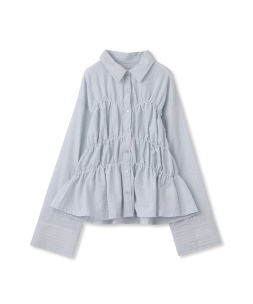 VICKY（ビッキー）の「ストライプシャーリングシャツ≪手洗い可能≫（シャツ/ブラウス・レディース・アイボリー/ブルー系その他・M）」の4枚目の写真