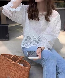 blackdia ocean 総レースラウンドネックブラウス