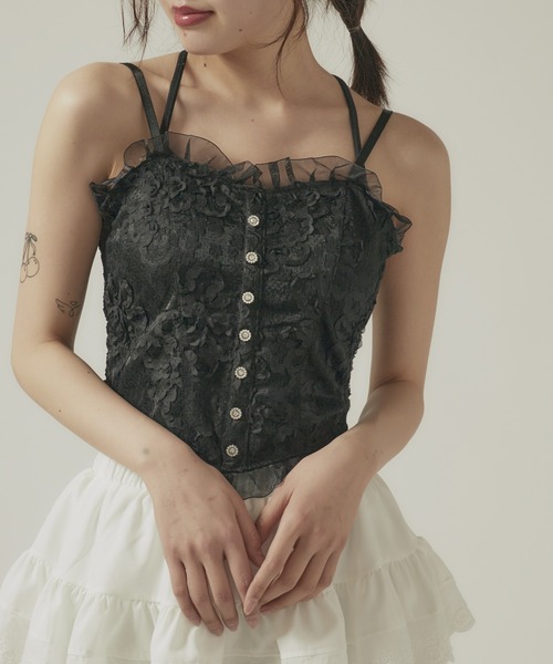 BLANK (ブランク)の「Lace Frill bustier camisole / レースフリルビスチェキャミソール(キャミソール・レディース・ブラック/ベージュ/ホワイト/ブラック系2/ホワイト系2・FREE)」の3枚目の写真