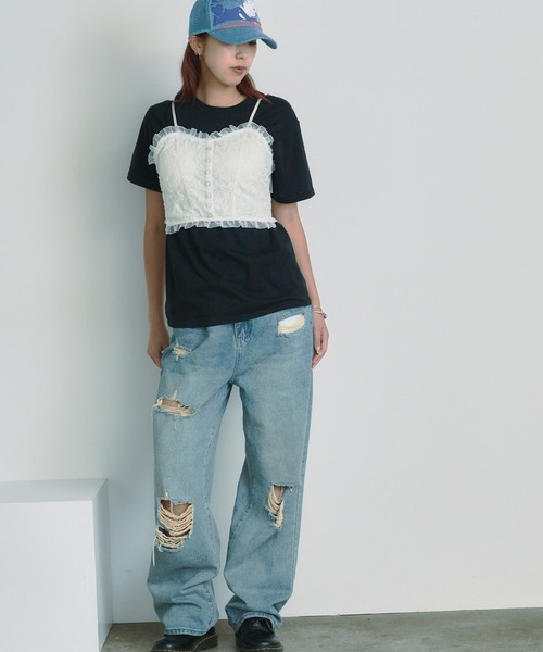 BLANK (ブランク)の「Lace Frill bustier camisole / レースフリルビスチェキャミソール(キャミソール・レディース・ブラック/ベージュ/ホワイト/ブラック系2/ホワイト系2・FREE)」の21枚目の写真