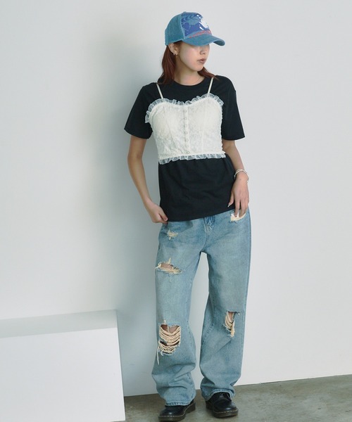 BLANK (ブランク)の「Lace Frill bustier camisole / レースフリルビスチェキャミソール(キャミソール・レディース・ブラック/ベージュ/ホワイト/ブラック系2/ホワイト系2・FREE)」の22枚目の写真