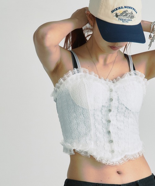 BLANK (ブランク)の「Lace Frill bustier camisole / レースフリルビスチェキャミソール(キャミソール・レディース・ブラック/ベージュ/ホワイト/ブラック系2/ホワイト系2・FREE)」の14枚目の写真