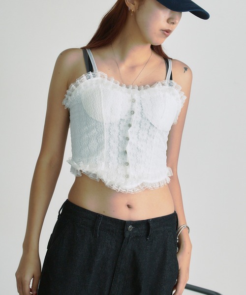 BLANK (ブランク)の「Lace Frill bustier camisole / レースフリルビスチェキャミソール(キャミソール・レディース・ブラック/ベージュ/ホワイト/ブラック系2/ホワイト系2・FREE)」の16枚目の写真