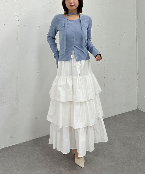 archives（アルシーヴ）の「ナイロン段ティアードスカート（スカート・レディース・ブラック/オフホワイト/ベージュ・MEDIUM）」の16枚目の写真