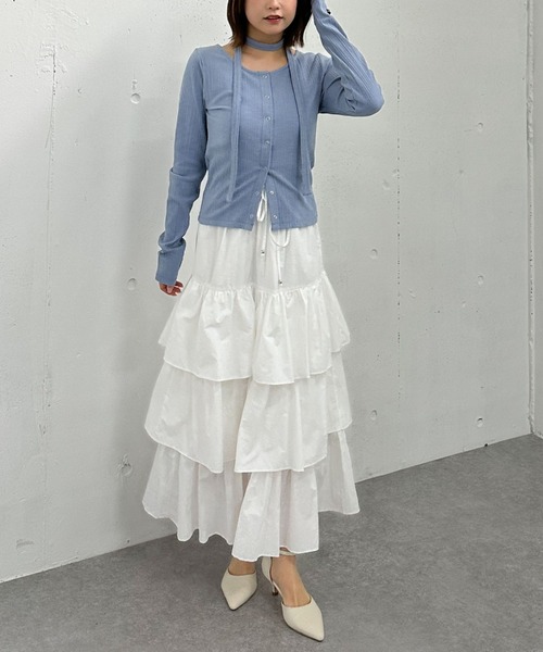 archives（アルシーヴ）の「ナイロン段ティアードスカート（スカート・レディース・ブラック/オフホワイト/ベージュ・MEDIUM）」の15枚目の写真