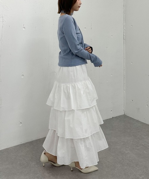 archives（アルシーヴ）の「ナイロン段ティアードスカート（スカート・レディース・ブラック/オフホワイト/ベージュ・MEDIUM）」の13枚目の写真