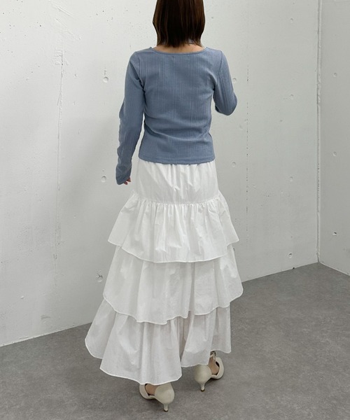 archives（アルシーヴ）の「ナイロン段ティアードスカート（スカート・レディース・ブラック/オフホワイト/ベージュ・MEDIUM）」の12枚目の写真