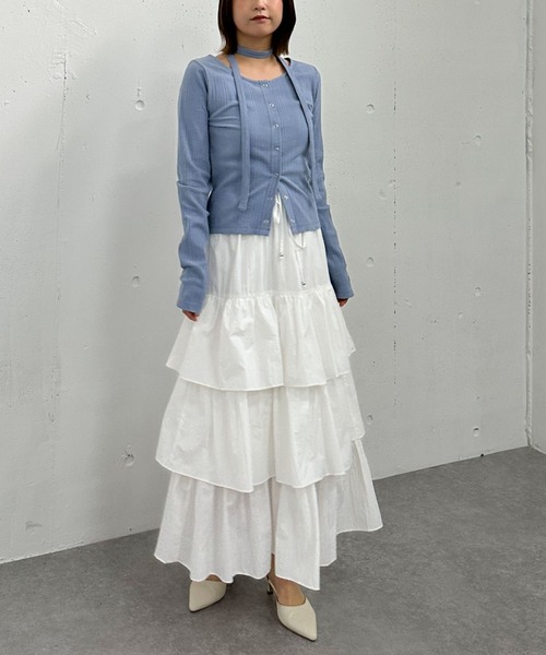 archives（アルシーヴ）の「ナイロン段ティアードスカート（スカート・レディース・ブラック/オフホワイト/ベージュ・MEDIUM）」の14枚目の写真