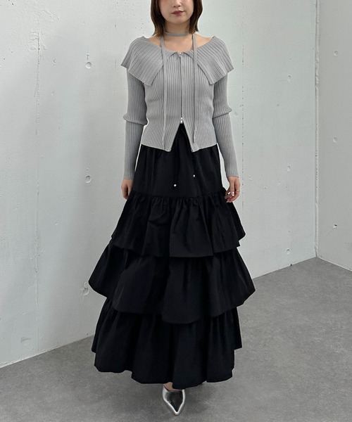 archives（アルシーヴ）の「ナイロン段ティアードスカート（スカート・レディース・ブラック/オフホワイト/ベージュ・MEDIUM）」の6枚目の写真