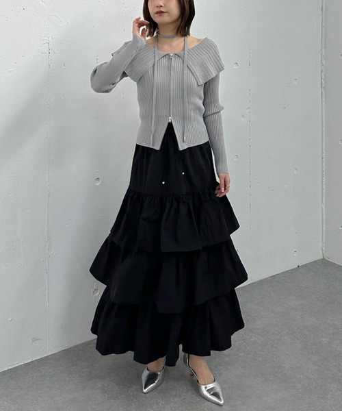 archives（アルシーヴ）の「ナイロン段ティアードスカート（スカート・レディース・ブラック/オフホワイト/ベージュ・MEDIUM）」の5枚目の写真