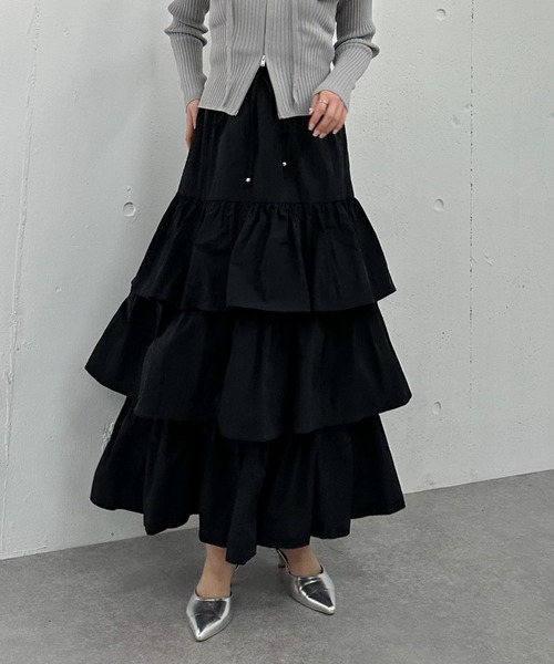 archives（アルシーヴ）の「ナイロン段ティアードスカート（スカート・レディース・ブラック/オフホワイト/ベージュ・MEDIUM）」の9枚目の写真