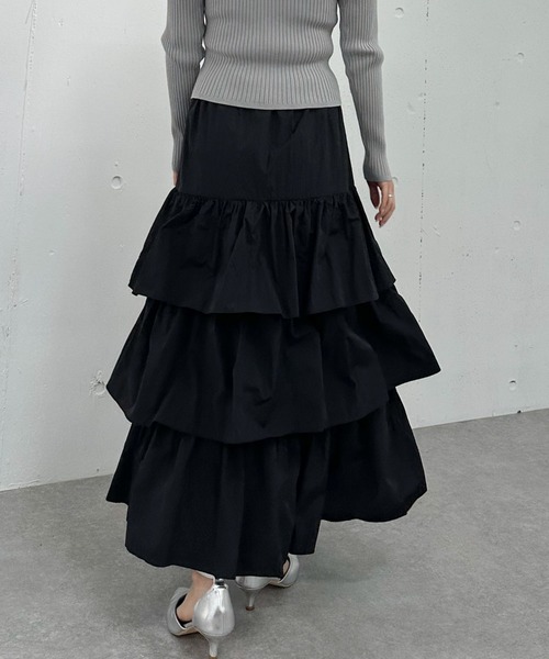 archives（アルシーヴ）の「ナイロン段ティアードスカート（スカート・レディース・ブラック/オフホワイト/ベージュ・MEDIUM）」の7枚目の写真
