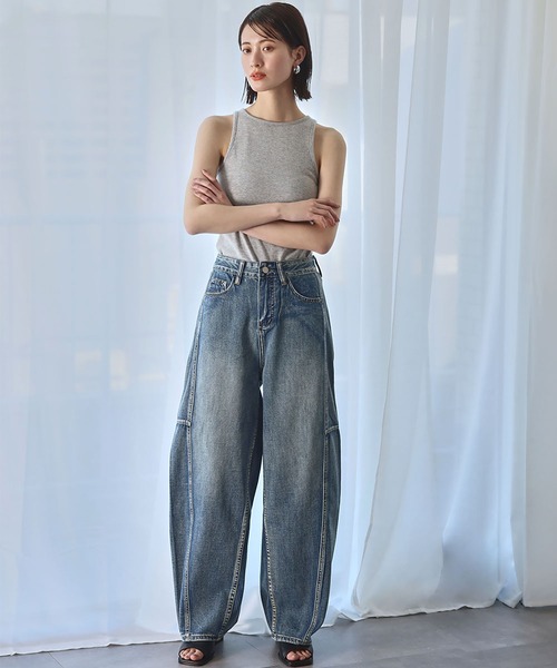 セール】【2025SS】バレルレッグサイド切替デニムパンツ（デニム