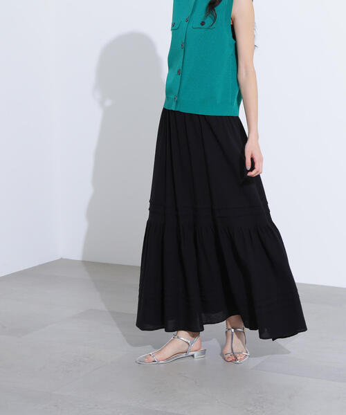 N.(N. Natural Beauty Basic)(エヌエヌナチュラルビューティーベーシック)の「【PS/低身長サイズ】楊柳切替ティアードスカート(スカート・レディース・オフホワイト/ブラック・MEDIUM/PS)」の4枚目の写真