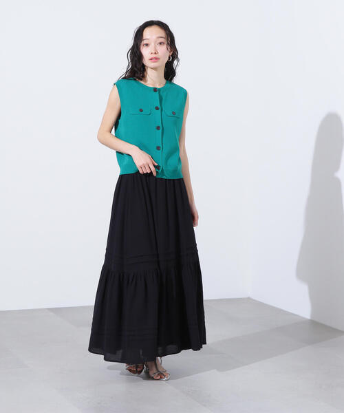 N.(N. Natural Beauty Basic)(エヌエヌナチュラルビューティーベーシック)の「【PS/低身長サイズ】楊柳切替ティアードスカート(スカート・レディース・オフホワイト/ブラック・MEDIUM/PS)」の5枚目の写真