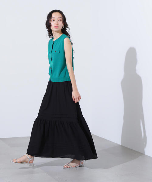 N.(N. Natural Beauty Basic)(エヌエヌナチュラルビューティーベーシック)の「【PS/低身長サイズ】楊柳切替ティアードスカート(スカート・レディース・オフホワイト/ブラック・MEDIUM/PS)」の6枚目の写真