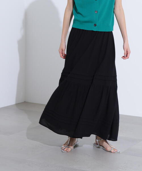 N.(N. Natural Beauty Basic)(エヌエヌナチュラルビューティーベーシック)の「【PS/低身長サイズ】楊柳切替ティアードスカート(スカート・レディース・オフホワイト/ブラック・MEDIUM/PS)」の7枚目の写真