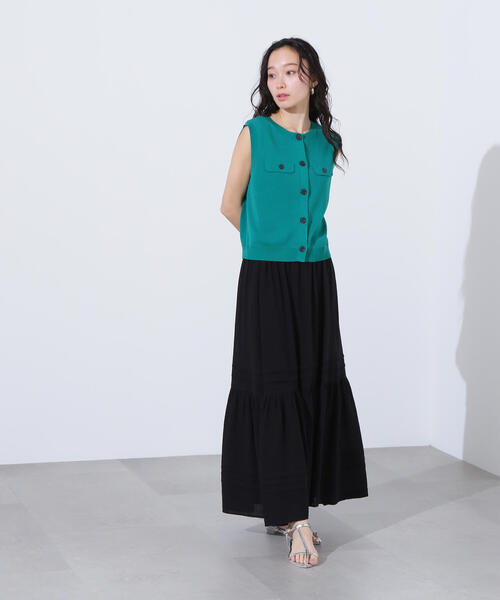 N.(N. Natural Beauty Basic)(エヌエヌナチュラルビューティーベーシック)の「【PS/低身長サイズ】楊柳切替ティアードスカート(スカート・レディース・オフホワイト/ブラック・MEDIUM/PS)」の8枚目の写真