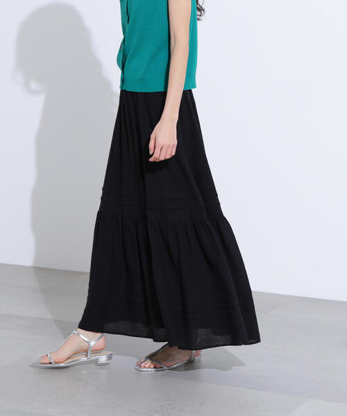 N.(N. Natural Beauty Basic)(エヌエヌナチュラルビューティーベーシック)の「【PS/低身長サイズ】楊柳切替ティアードスカート(スカート・レディース・オフホワイト/ブラック・MEDIUM/PS)」の9枚目の写真
