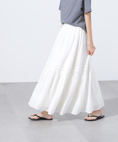 N.(N. Natural Beauty Basic)(エヌエヌナチュラルビューティーベーシック)の「【PS/低身長サイズ】楊柳切替ティアードスカート(スカート・レディース・オフホワイト/ブラック・MEDIUM/PS)」の12枚目の写真