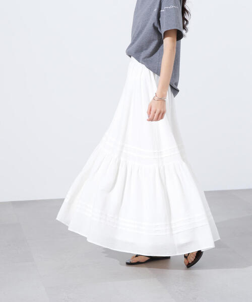 N.(N. Natural Beauty Basic)(エヌエヌナチュラルビューティーベーシック)の「【PS/低身長サイズ】楊柳切替ティアードスカート(スカート・レディース・オフホワイト/ブラック・MEDIUM/PS)」の16枚目の写真